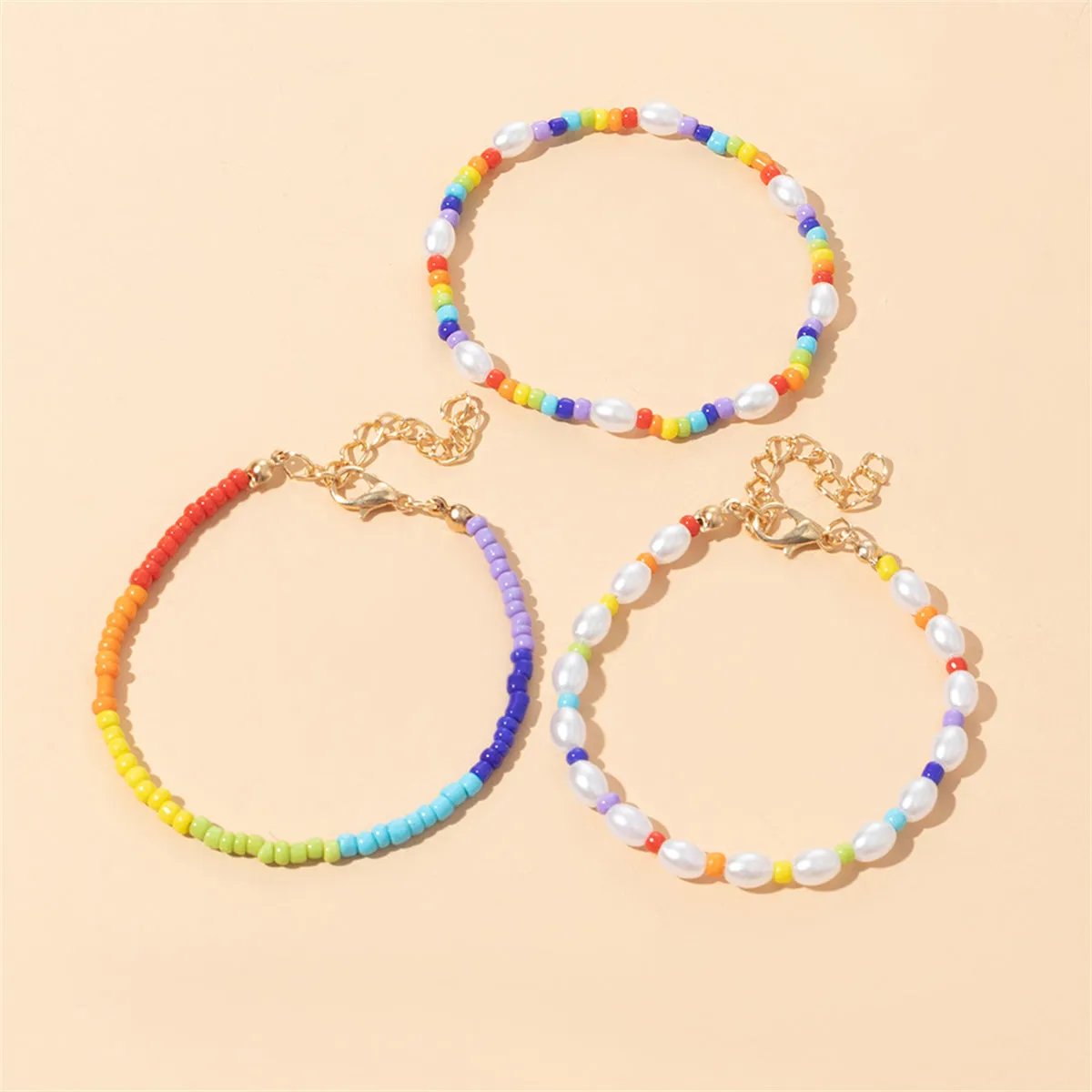 Pearl & Yellow Multicolor Beaded Bracelet Set