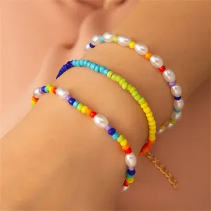 Pearl & Yellow Multicolor Beaded Bracelet Set