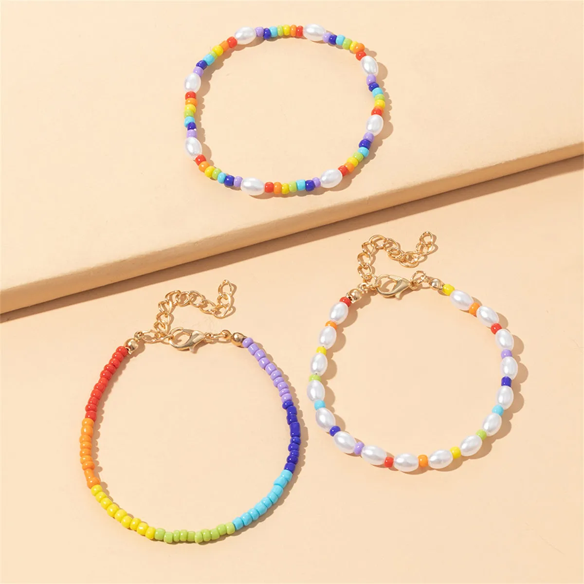 Pearl & Yellow Multicolor Beaded Bracelet Set