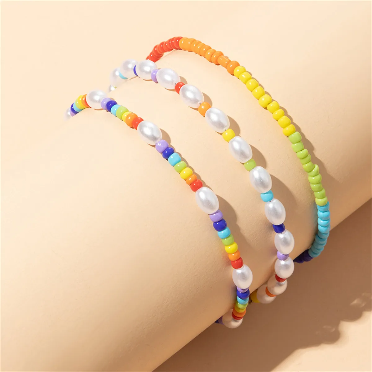 Pearl & Yellow Multicolor Beaded Bracelet Set