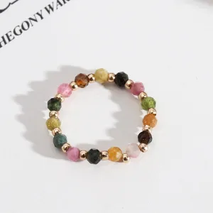 Pink & Green Multicolor Beaded Stretch Ring