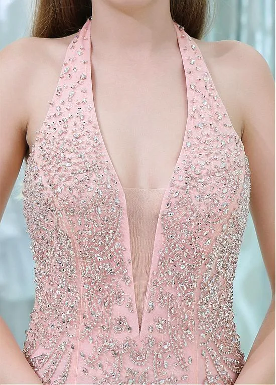 Pink Backless Mermaid Prom Dresses