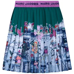 Pleated Skirt With Print - Dark Green