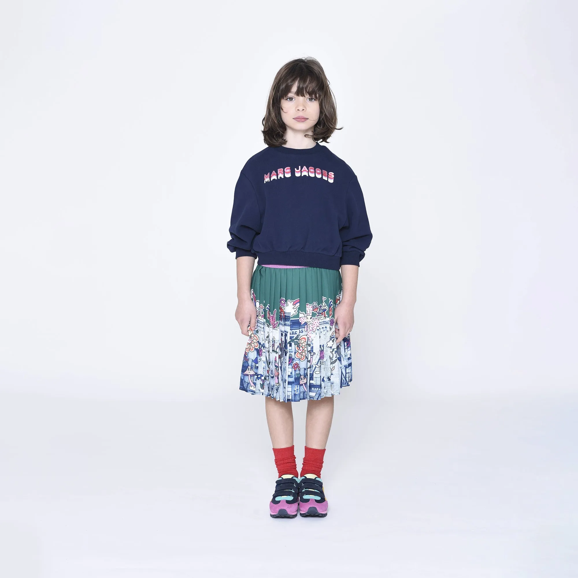 Pleated Skirt With Print - Dark Green