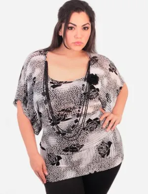 Plus Size Black Floral Knit Blouse