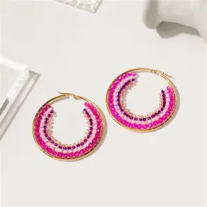 Purple & Rose Beaded Hoop Earrings
