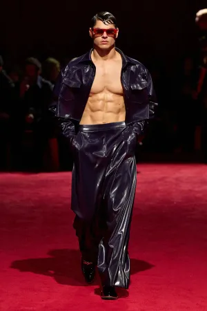 Purple Iridescent Patent Leather Wide Leg Trouser