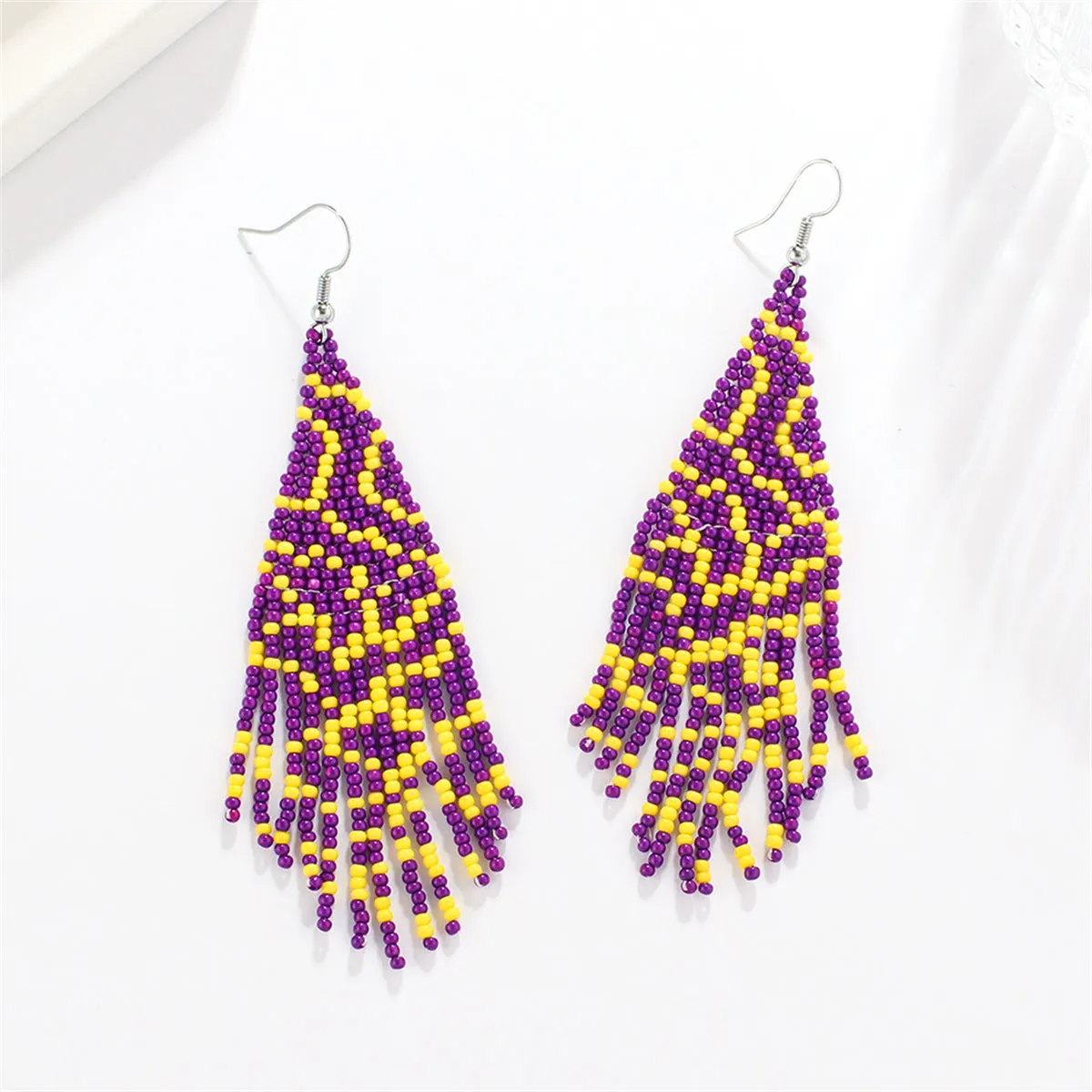 Purple Wave Beaded Drop Earrings