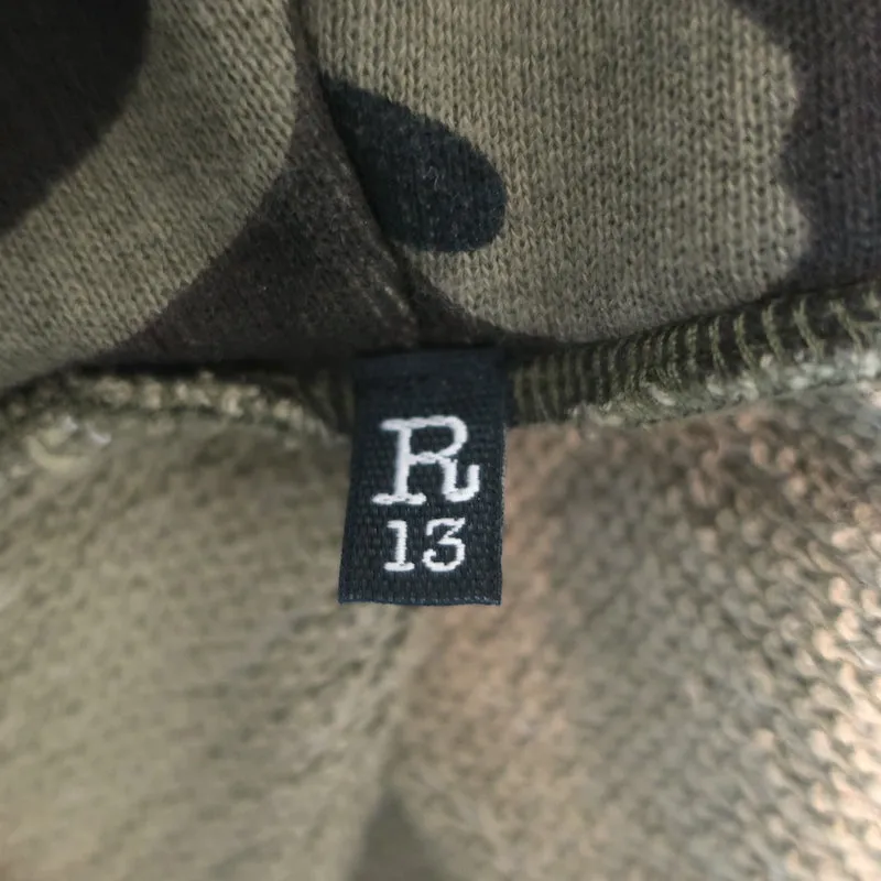 R13 Sequined Camouflage Hoodie Sweatshirt Army Green Cotton-Blend Size Small