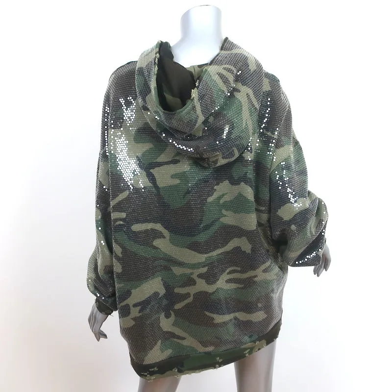R13 Sequined Camouflage Hoodie Sweatshirt Army Green Cotton-Blend Size Small