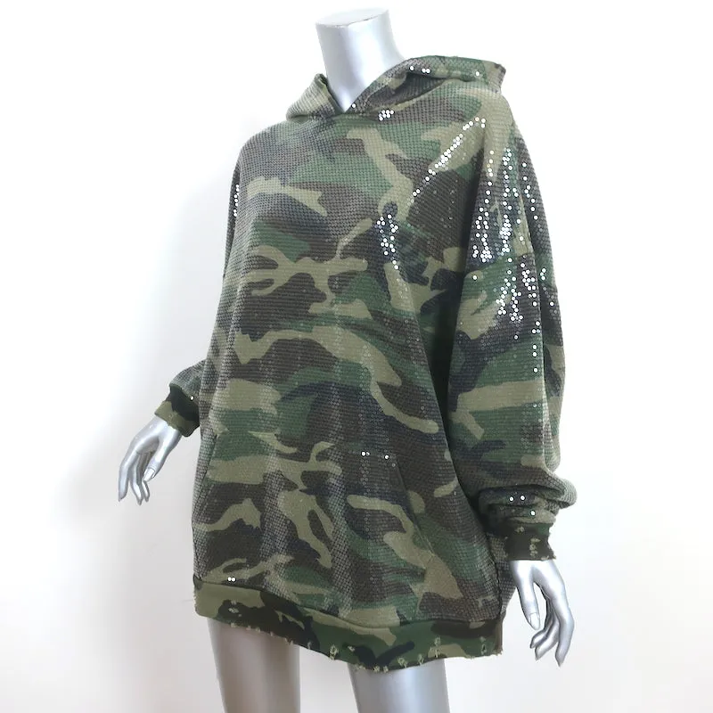 R13 Sequined Camouflage Hoodie Sweatshirt Army Green Cotton-Blend Size Small
