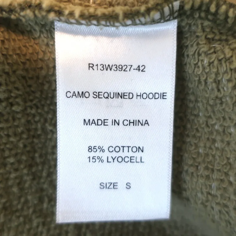 R13 Sequined Camouflage Hoodie Sweatshirt Army Green Cotton-Blend Size Small