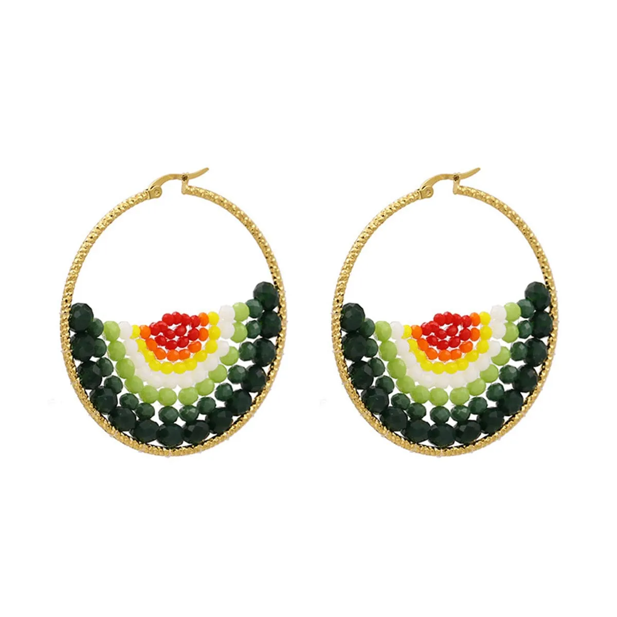 Rainbow Acrylic & 18K Gold-Plated Beaded Hoop Earrings