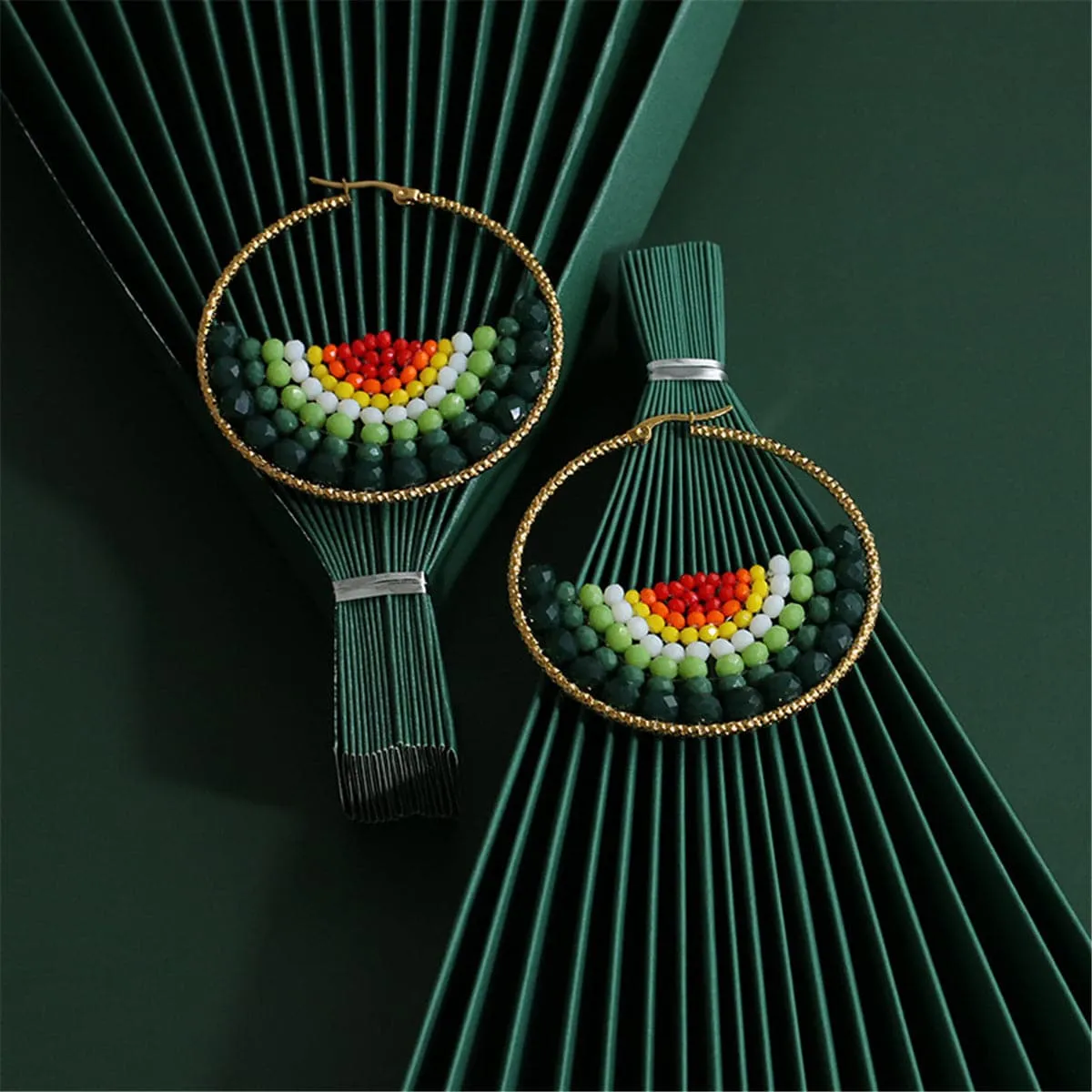 Rainbow Acrylic & 18K Gold-Plated Beaded Hoop Earrings