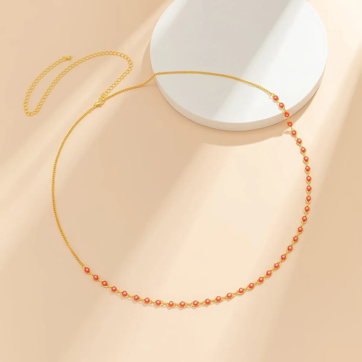 Red Acrylic & 18K Gold-Plated Star Waist Chain