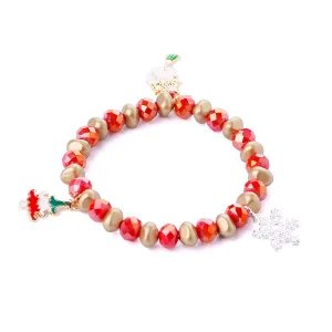 Red & Snowflake Christmas Tree Beaded Stretch Bracelet