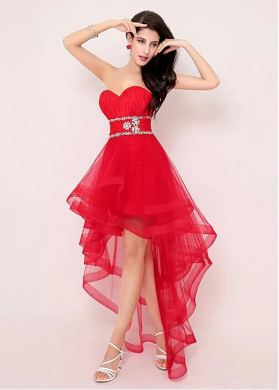 Red Exquisite Silk-like Hi-lo Prom Dresses