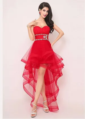 Red Exquisite Silk-like Hi-lo Prom Dresses