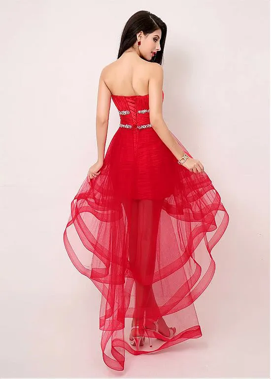 Red Exquisite Silk-like Hi-lo Prom Dresses
