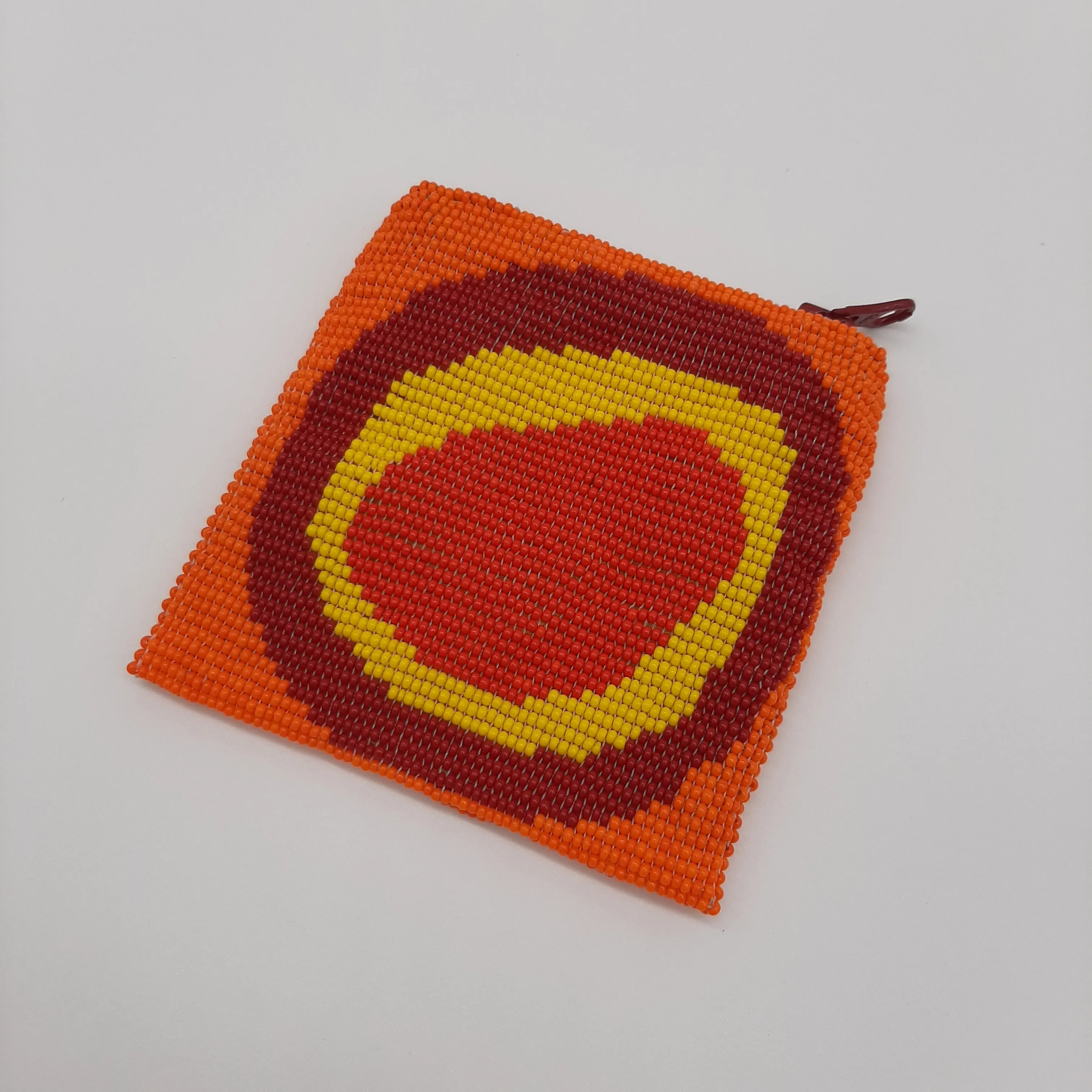Red Eye Glass Bead Square Coin Purse