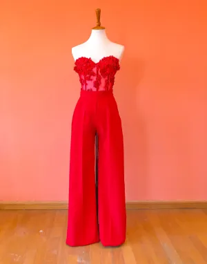 Red Wide Leg Trousers Size 10 Length 91 cm IMMEDIATE SHIPPING/DELIVERY