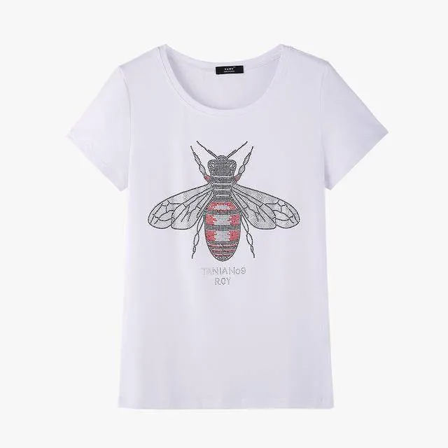 Rhinestone T shirt Bee blingbling crystal Women Top Tees (US 2-18W)