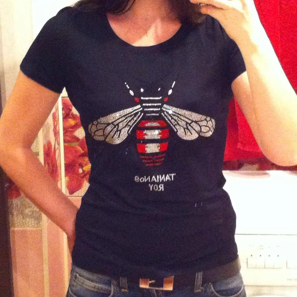 Rhinestone T shirt Bee blingbling crystal Women Top Tees (US 2-18W)