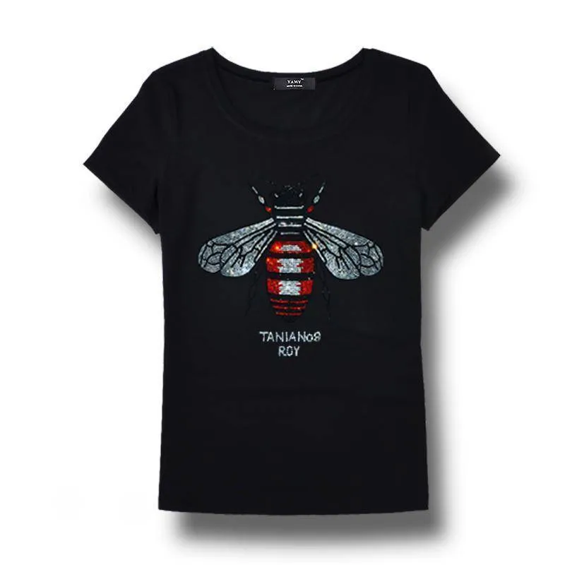 Rhinestone T shirt Bee blingbling crystal Women Top Tees (US 2-18W)