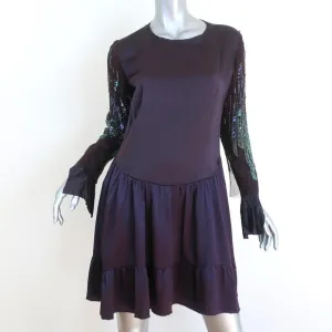 Roberto Cavalli Dress Purple Beaded & Sequined Silk Size 40 Long Sleeve Mini