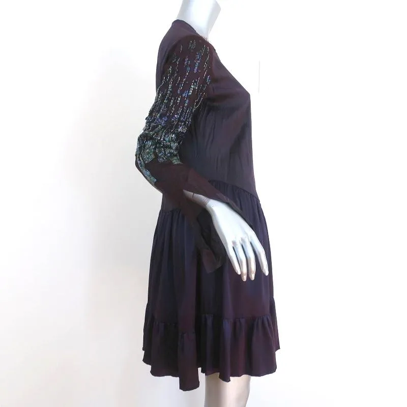 Roberto Cavalli Dress Purple Beaded & Sequined Silk Size 40 Long Sleeve Mini