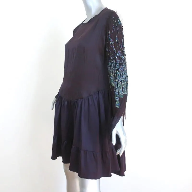 Roberto Cavalli Dress Purple Beaded & Sequined Silk Size 40 Long Sleeve Mini