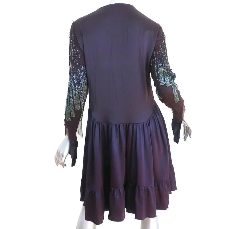 Roberto Cavalli Dress Purple Beaded & Sequined Silk Size 40 Long Sleeve Mini