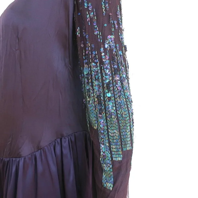 Roberto Cavalli Dress Purple Beaded & Sequined Silk Size 40 Long Sleeve Mini