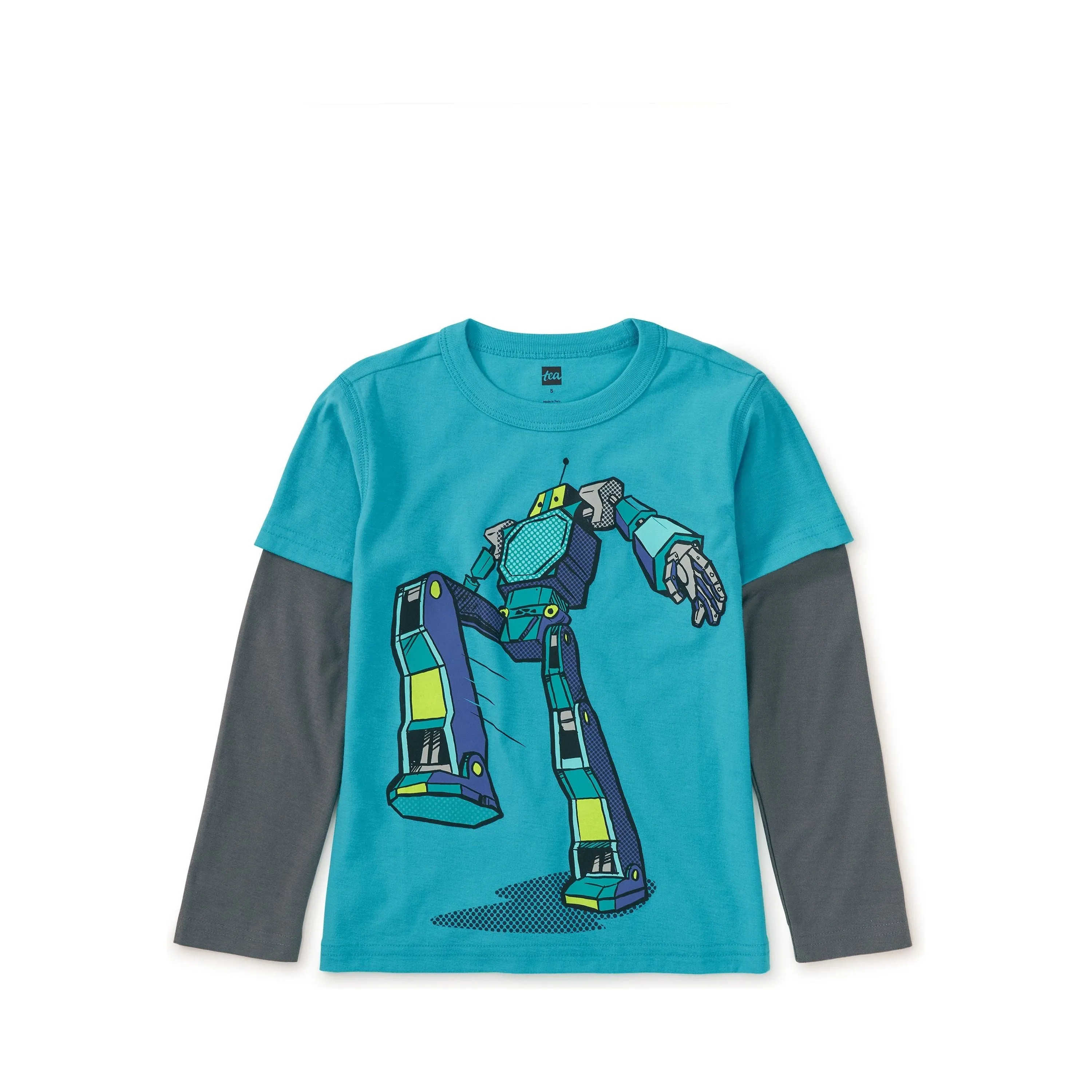 Robot Layered Sleeve Tee - Cyan