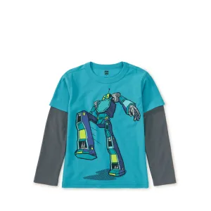 Robot Layered Sleeve Tee - Cyan