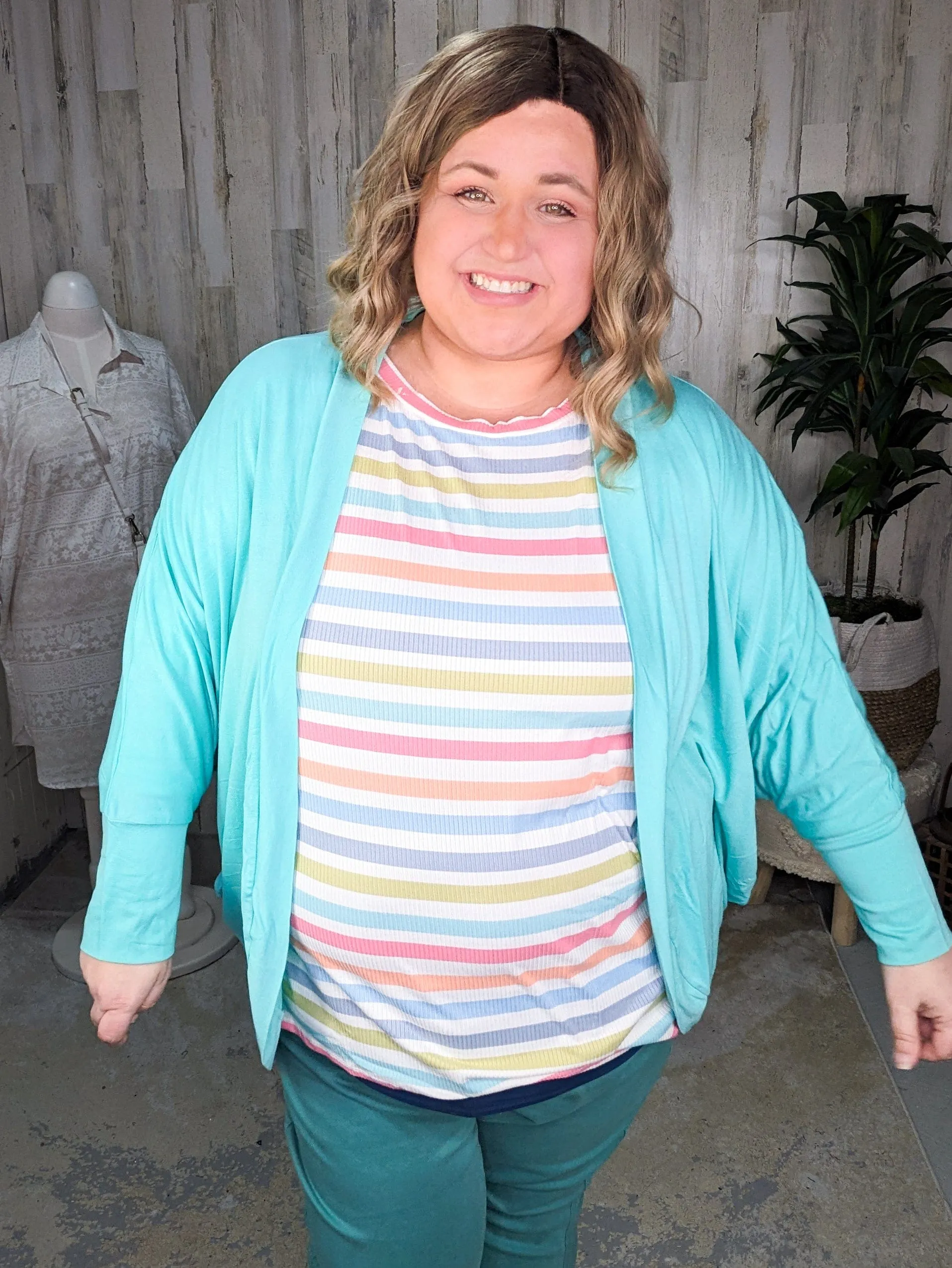 SALE- Alex 3/4 Sleeve Ribbed Top in Spring Stripes
