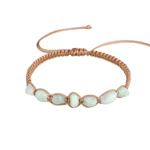 Sea Blue Quartz & Brown Adjustable Bracelet