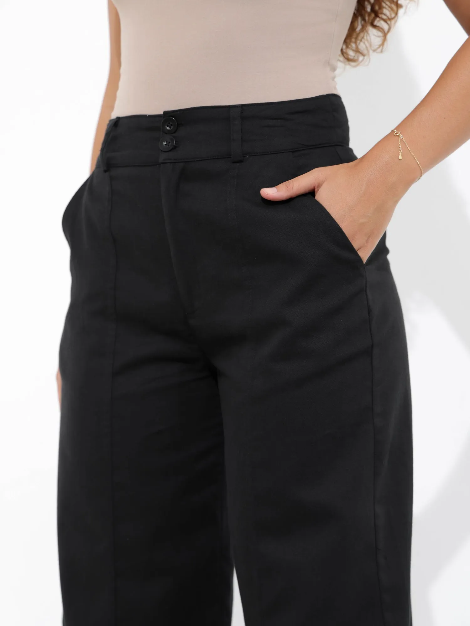 Seam Detailed Wide Leg Cotton Pant