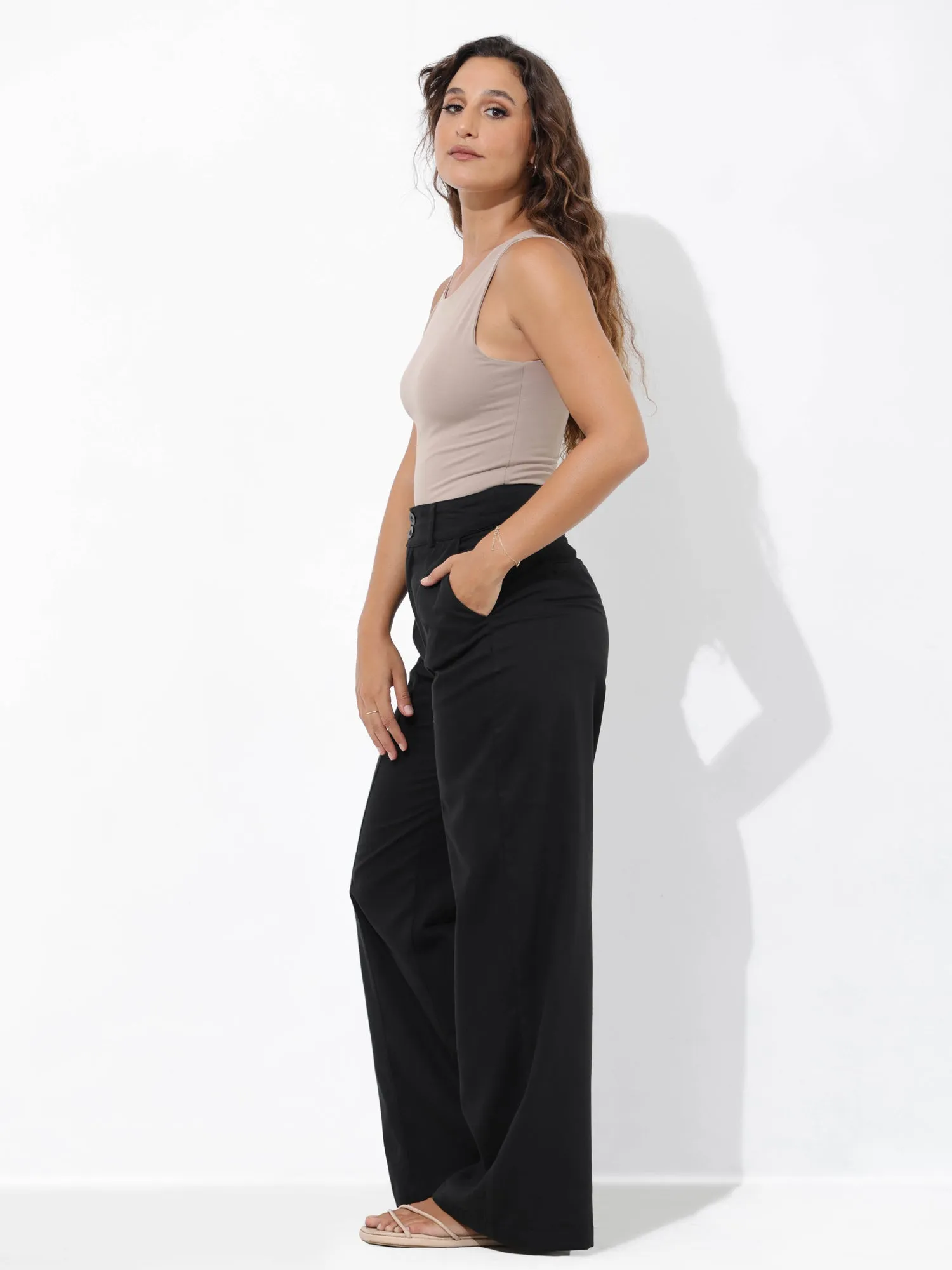 Seam Detailed Wide Leg Cotton Pant