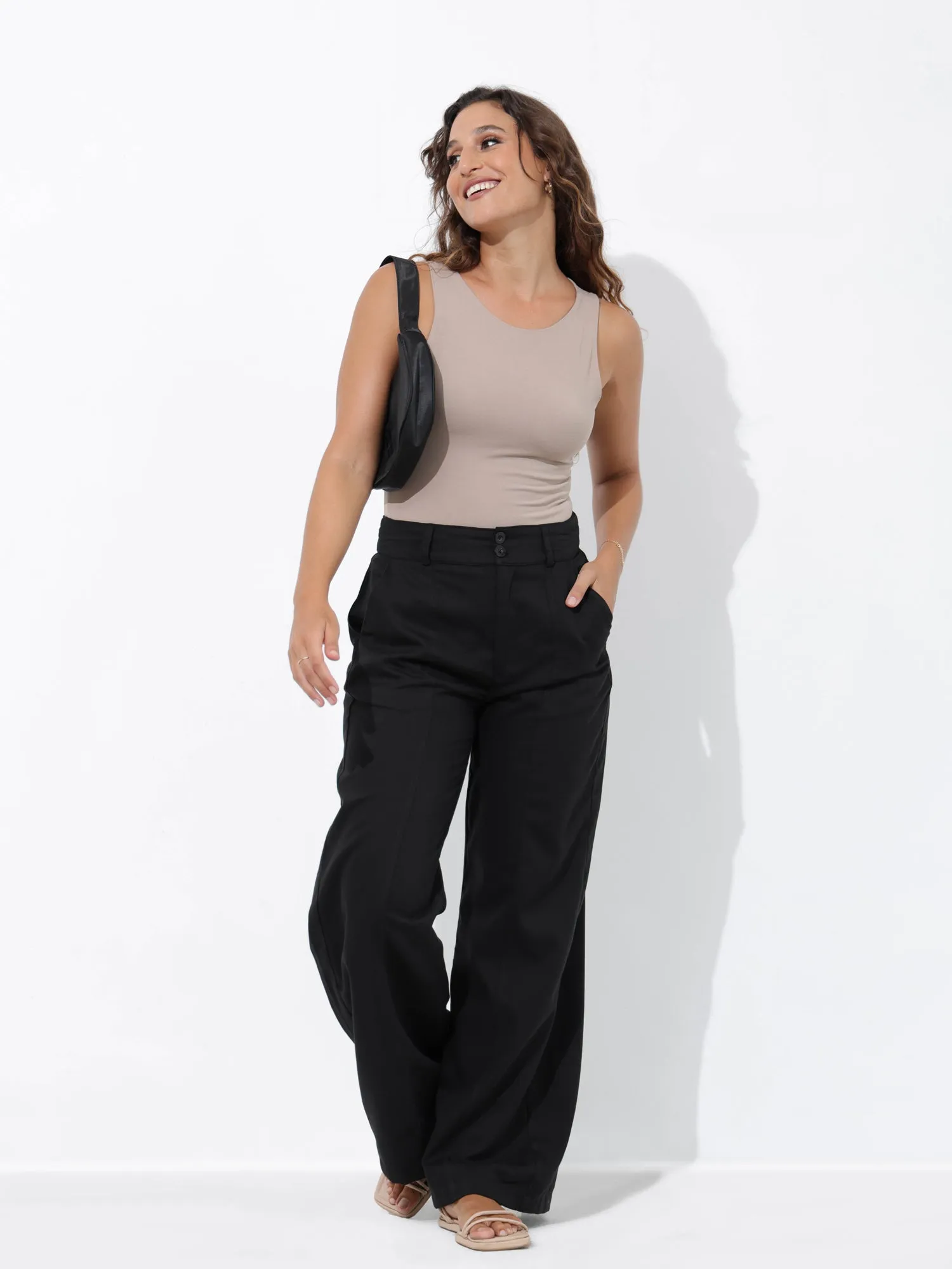 Seam Detailed Wide Leg Cotton Pant