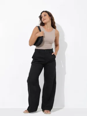 Seam Detailed Wide Leg Cotton Pant