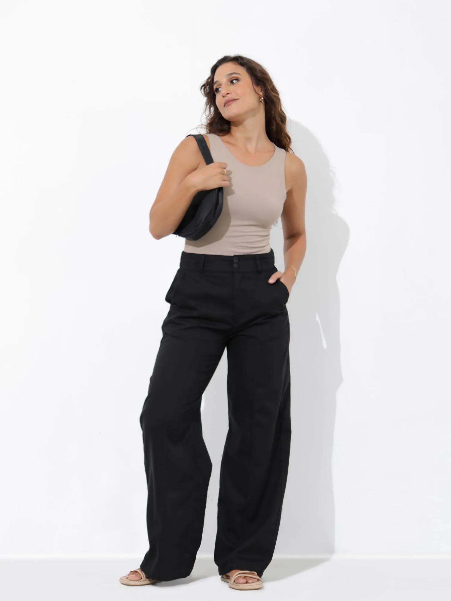 Seam Detailed Wide Leg Cotton Pant