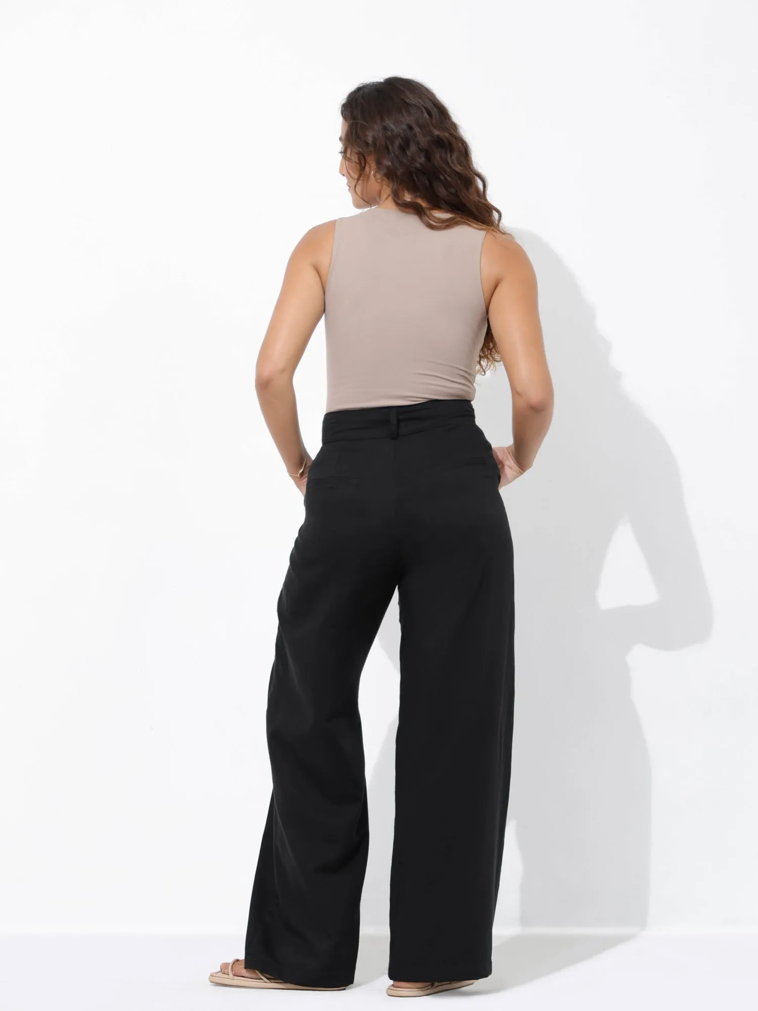 Seam Detailed Wide Leg Cotton Pant