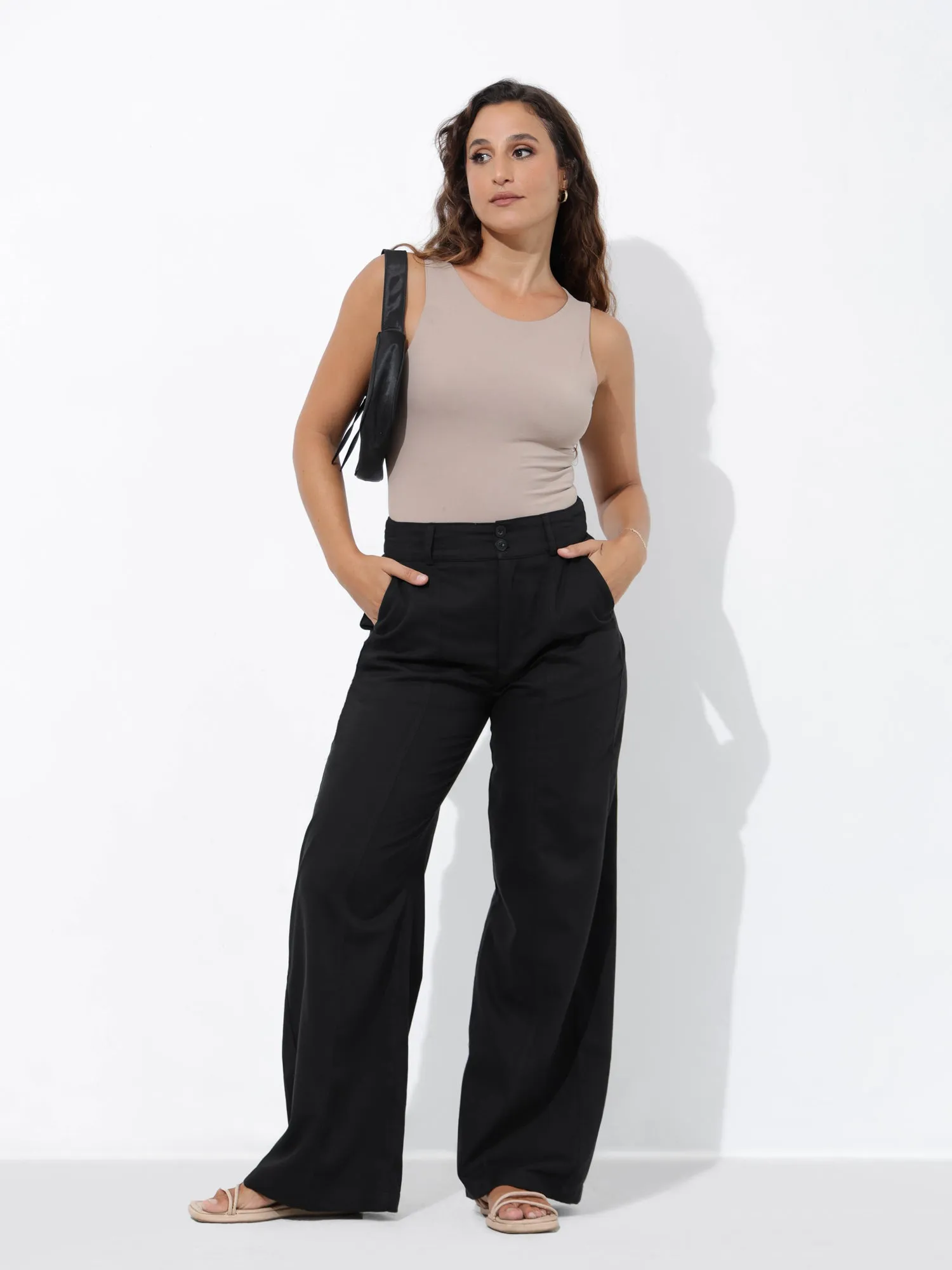 Seam Detailed Wide Leg Cotton Pant