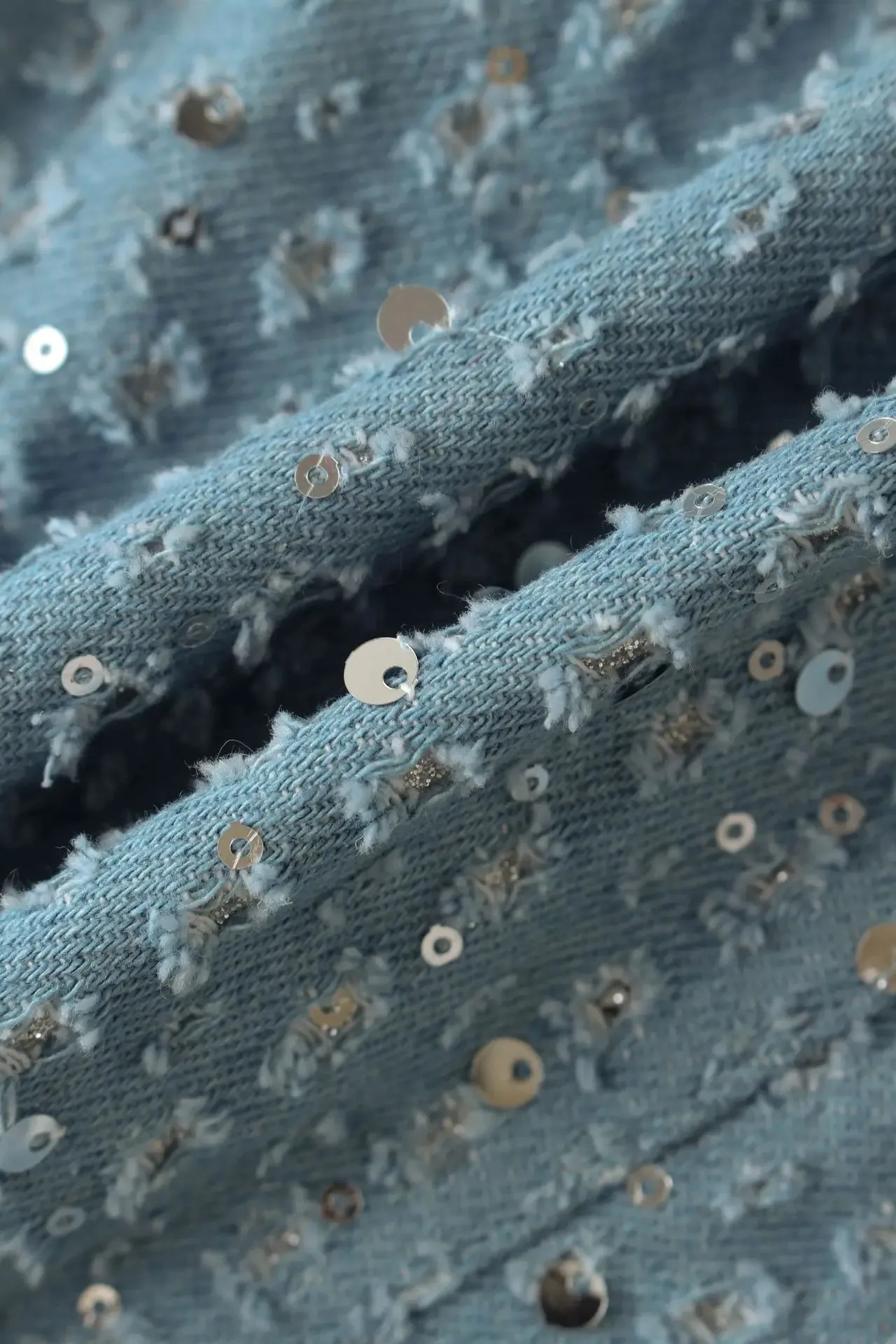 Sequined Denim Two-Piece Sets – Strapless Corset Tank Top and Mini Skirt