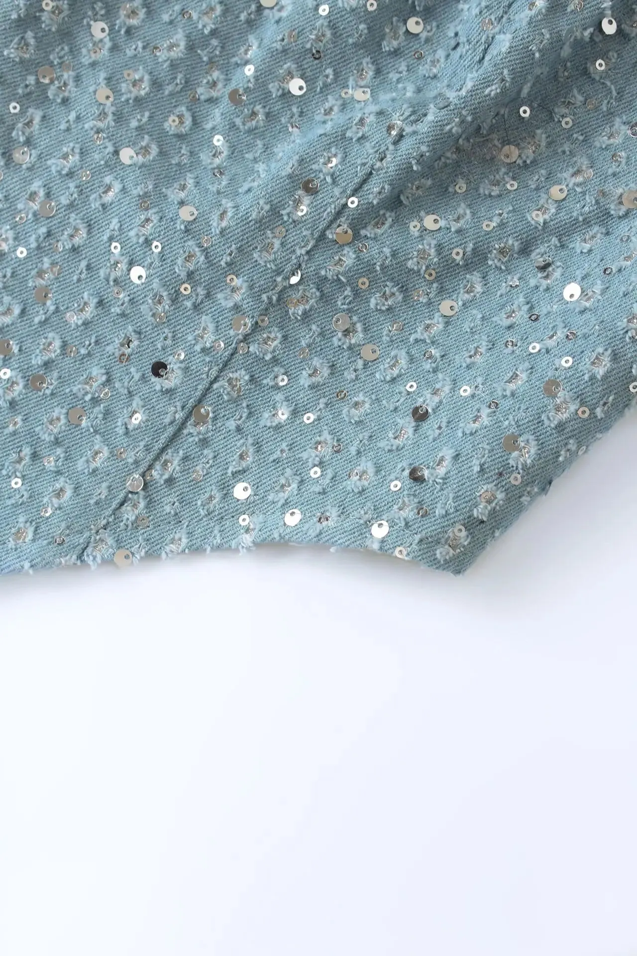 Sequined Denim Two-Piece Sets – Strapless Corset Tank Top and Mini Skirt