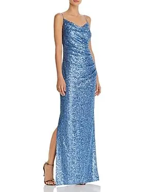 Sequined Solid Spaghetti Strap V Neck Full-Length Bodycon Evening Dress