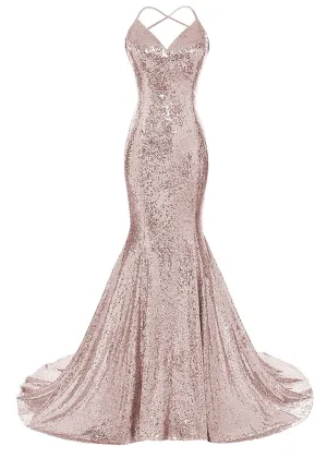 Sequins Mermaid Backless Prom Dress