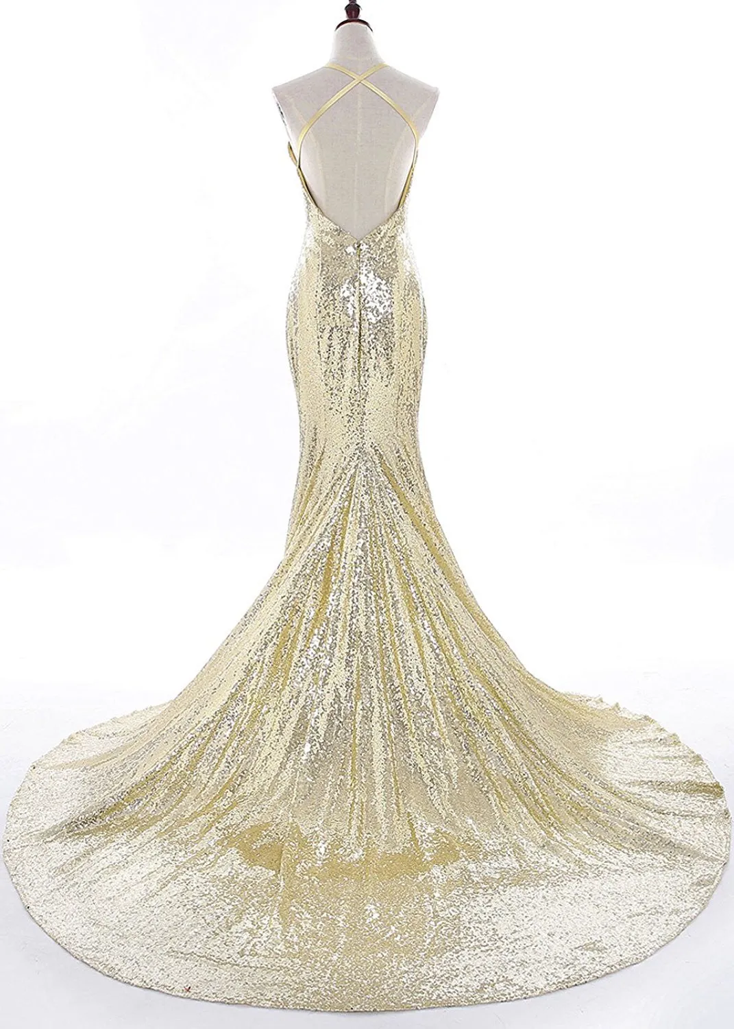 Sequins Mermaid Backless Prom Dress