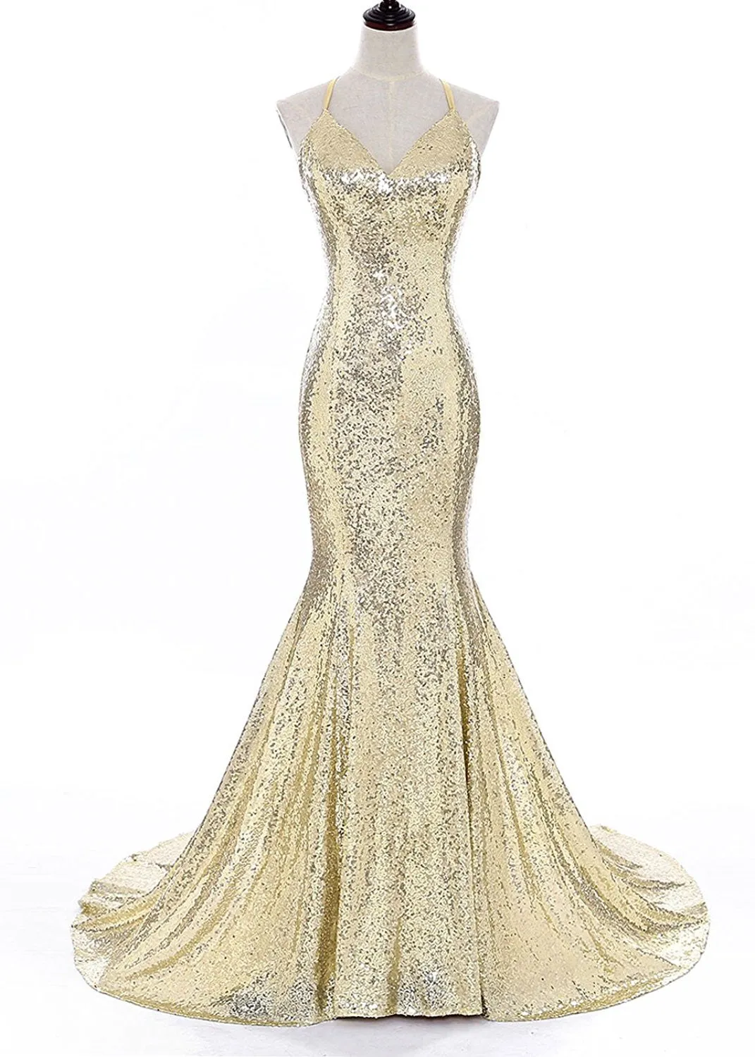 Sequins Mermaid Backless Prom Dress